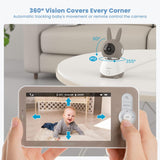 ieGeek Baby 1T's 350° pan and 60° tilt range for optimal 2K baby monitoring.