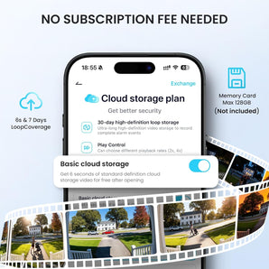ieGeek Bell J9 doorbell camera with complimentary 6s and 7 days loop cloud storage and 128GB expandable memory card support.