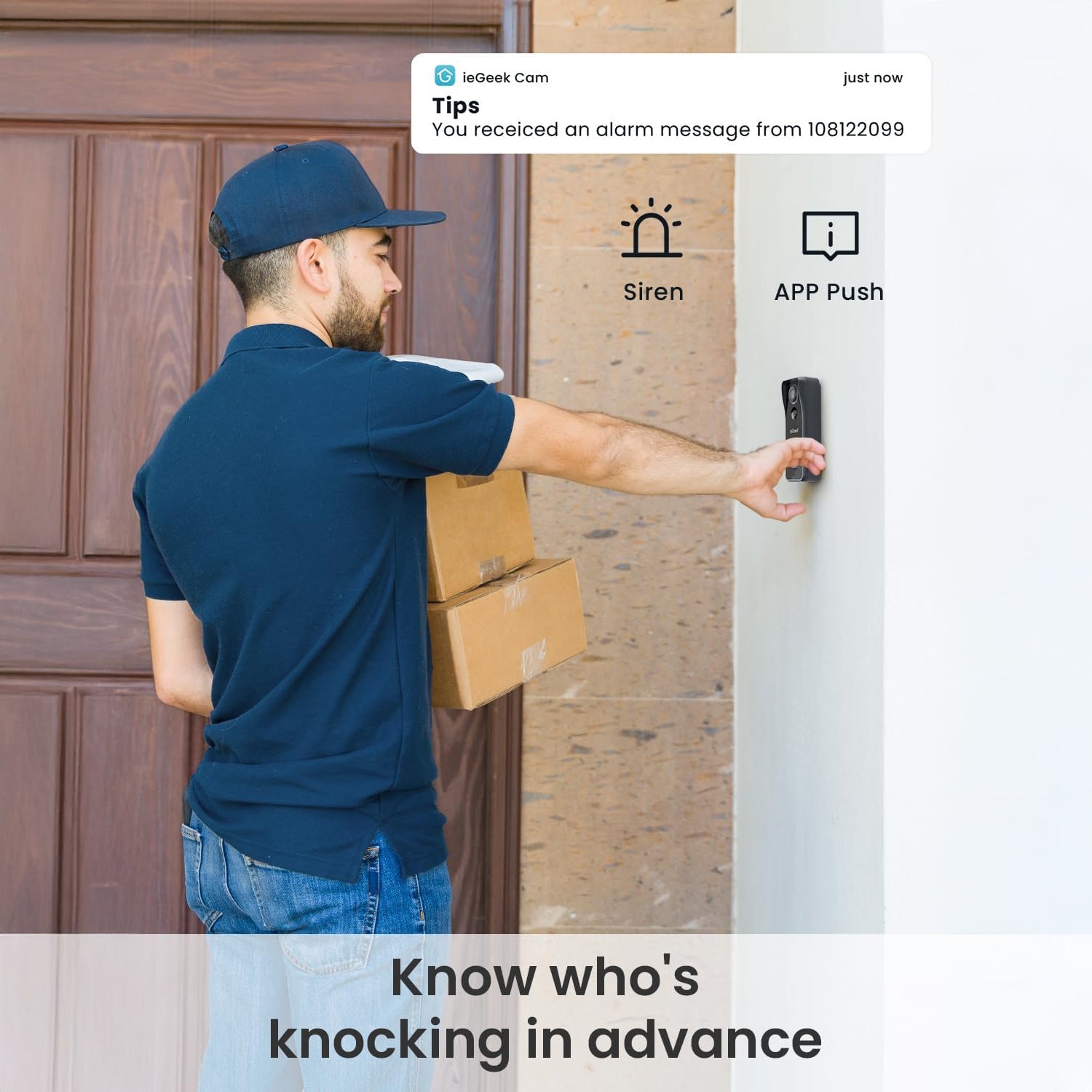 Identify visitors instantly - ieGeek Bell J9 Plus video doorbell shows who's at your door.