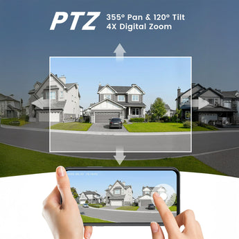 ieGeek DQ201 PTZ camera offers 355° horizontal pan, 120° vertical tilt, and 4x zoom for complete area monitoring.