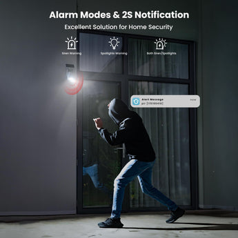 ieGeek ZY-C2 delivers 2-second notifications with siren, spotlight, or combined warnings for home protection.