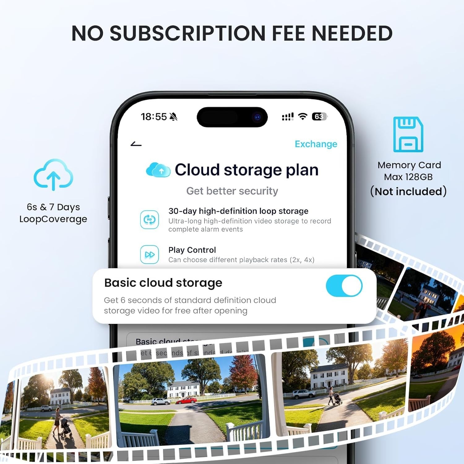 ieGeek Bell J9 doorbell camera with complimentary 6s and 7 days loop cloud storage and 128GB expandable memory card support.