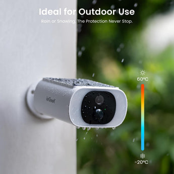 ieGeek S1 battery powered security camera with embeded solar panel and IP65 weather-resistant for outdoor use