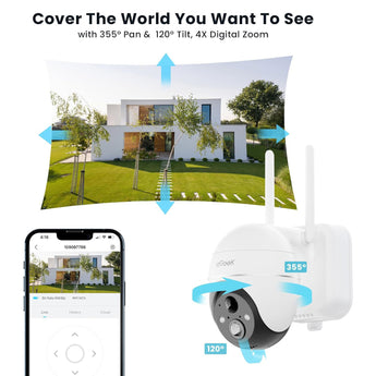 ieGeek ZS-GX4S solar-powered PTZ security camera with 355° pan and 120° tilt, 4X digital zoom