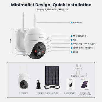 ieGeek ZS-GX4S solar-powered security camera product size and packing list