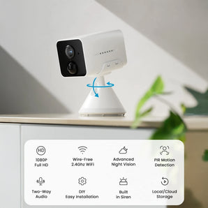 ieGeek ZS-GX7S indoor security camera features include compact design, two-way audio, AI detection, and long battery life.